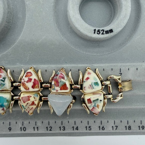 Vintage Bracelet Coro Confetti Terrazzo Lucite Panel Signed - Picture 5 of 7